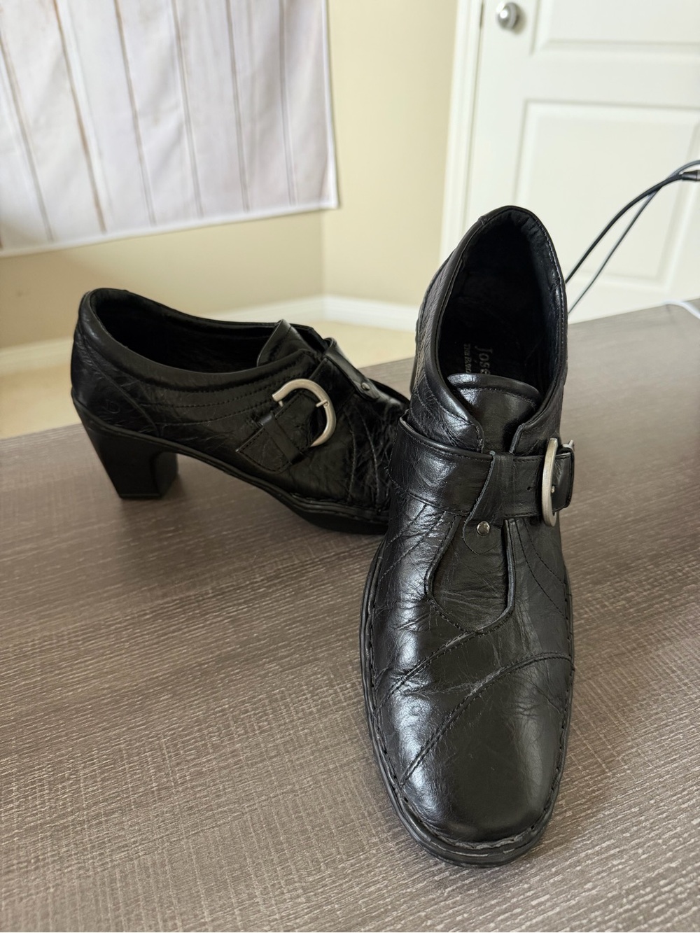 Josef Seibel Black Leather Buckle Heeled Shoes Size 41